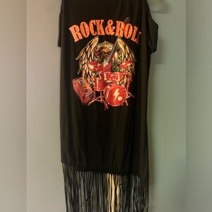 Women’s rock & roll short sleeve off shoulder fringe style top/dress